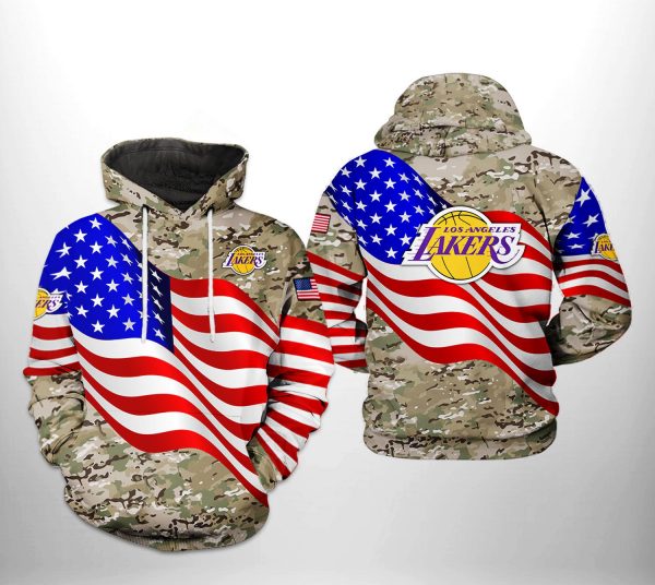 Los Angeles Lakers NBA US Flag Camo Veteran Team 3D Printed Hoodie/Zipper Hoodie