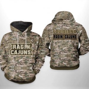 Louisiana Ragin’ Cajuns NCAA Camo Veteran 3D Printed Hoodie/Zipper Hoodie