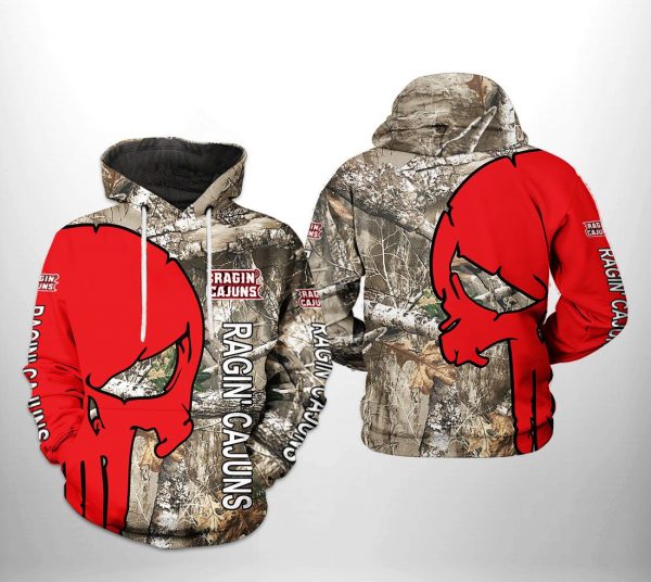 Louisiana Ragin’ Cajuns NCAA Camo Veteran Hunting 3D Printed Hoodie/Zipper Hoodie