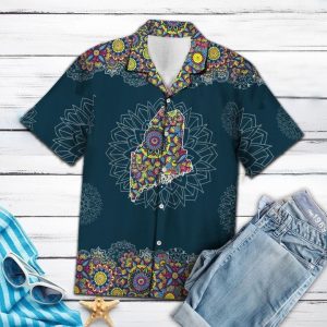 Maine Mandala Hawaiian Shirt Summer Button Up