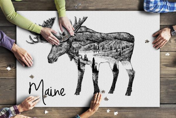 Maine Moose Double Exposure? Jigsaw Puzzle Set