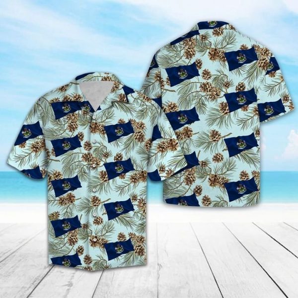 Maine White Pine Cone Hawaiian Shirt Summer Button Up