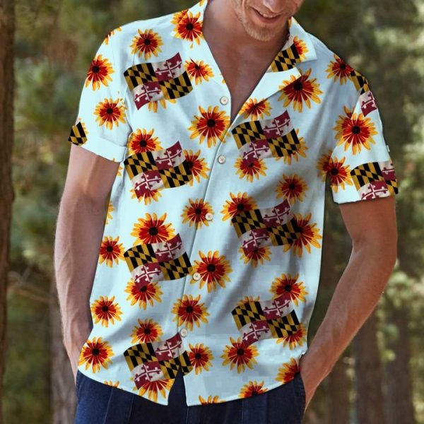 Maryland Blackeyed Susan Flower Hawaiian Shirt Summer Button Up