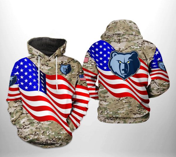 Memphis Grizzlies NBA US Flag Camo Veteran Team 3D Printed Hoodie/Zipper Hoodie