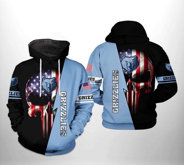 Memphis Grizzlies NBA US Flag Skull Team 3D Printed Hoodie/Zipper Hoodie