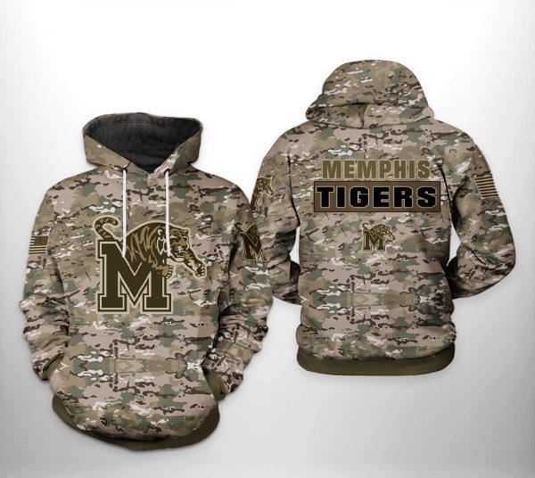 Memphis Tigers NCAA Camo Veteran 3D Printed Hoodie/Zipper Hoodie