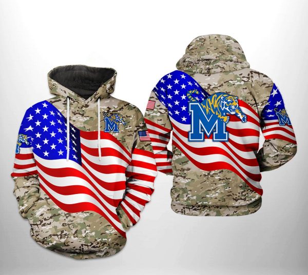 Memphis Tigers NCAA US Flag Camo Veteran 3D Printed Hoodie/Zipper Hoodie