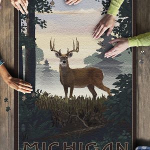 Michigan Deer And Sunrise Jigsaw Puzzle Set