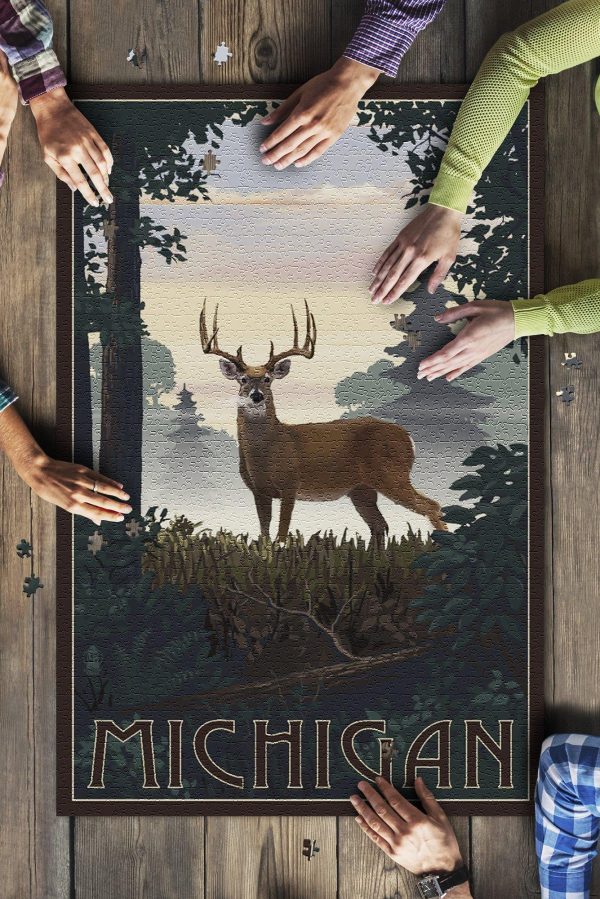 Michigan Deer And Sunrise Jigsaw Puzzle Set