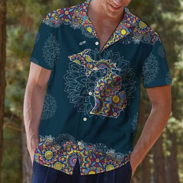 Michigan Mandala Hawaiian Shirt Summer Button Up