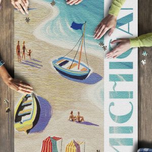 Michigan Vintage Beach Scene Jigsaw Puzzle Set