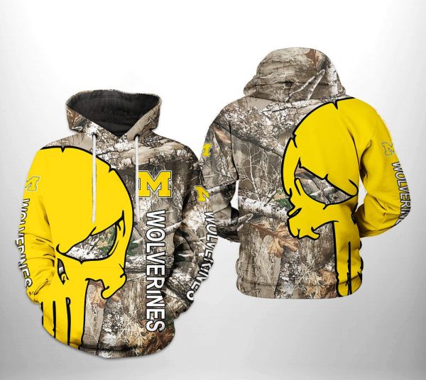 Michigan Wolverines NCAA Camo Veteran Hunting 3D Printed Hoodie/Zipper Hoodie