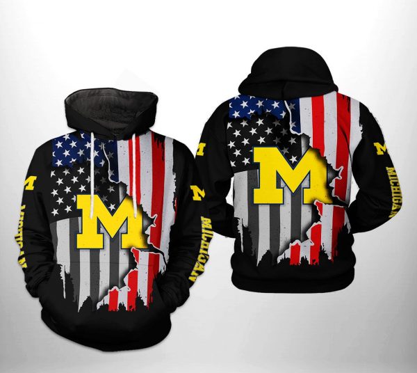 Michigan Wolverines NCAA US Flag 3D Printed Hoodie/Zipper Hoodie