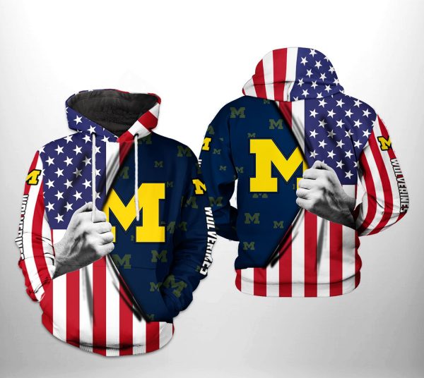 Michigan Wolverines NCAA US Flag 3D Printed Hoodie/Zipper Hoodie