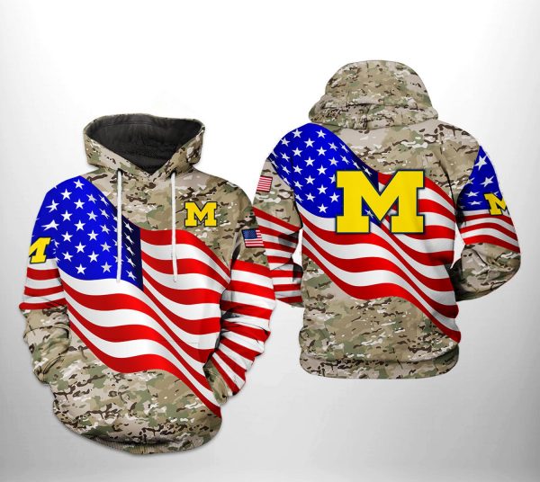 Michigan Wolverines NCAA US Flag Camo Veteran 3D Printed Hoodie/Zipper Hoodie