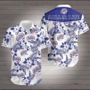 Miller Lite Hawaiian Shirt Summer Button Up