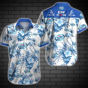 Miller Lite Hawaiian Shirt Summer Button Up