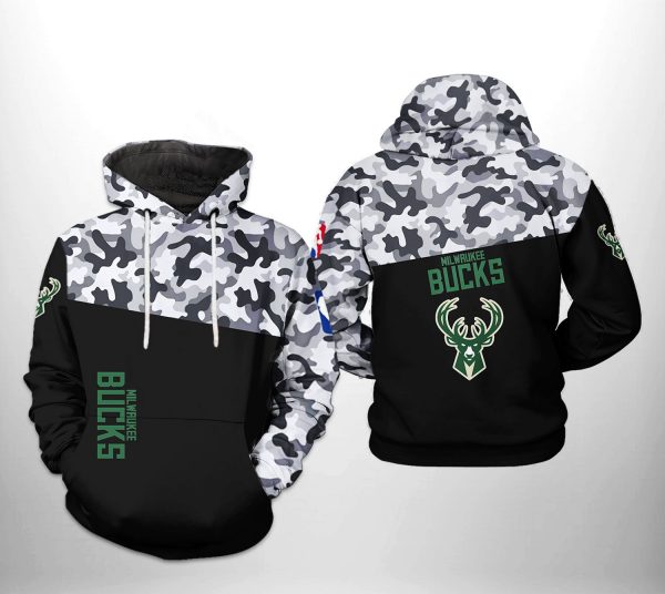 Milwaukee Bucks NBA Camo Veteran Team 3D Printed Hoodie/Zipper Hoodie