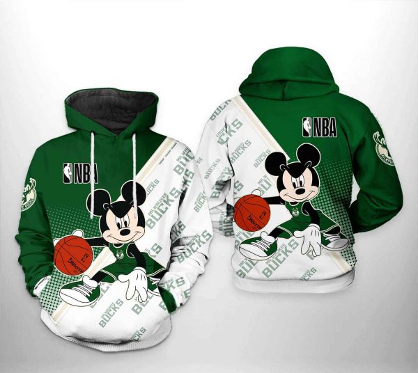 Milwaukee Bucks NBA Mickey 3D Printed Hoodie/Zipper Hoodie