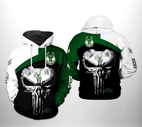 Milwaukee Bucks NBA Skull Punisher Team 3D Printed Hoodie/Zipper Hoodie