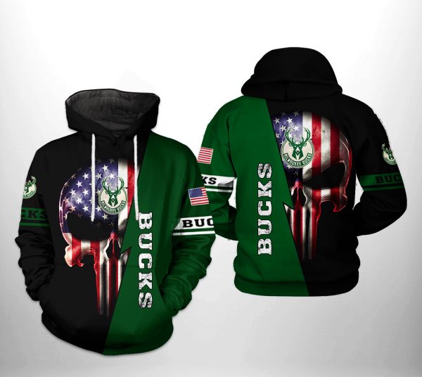 Milwaukee Bucks NBA US Flag Skull Team 3D Printed Hoodie/Zipper Hoodie