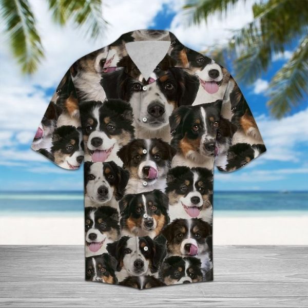 Miniature Australian Shepherd Hawaiian Shirt Summer Button Up