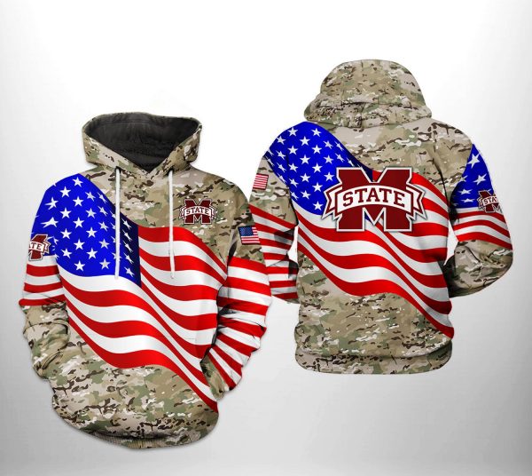 Mississippi State Bulldogs NCAA US Flag Camo Veteran 3D Printed Hoodie/Zipper Hoodie