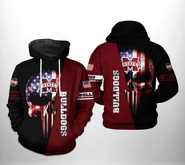 Mississippi State Bulldogs NCAA US Flag Skull 3D Printed Hoodie/Zipper Hoodie