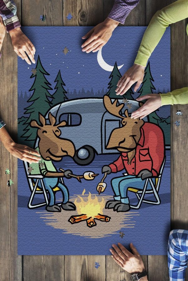 Moose Campout Mid Century Inspired Campfire Jigsaw Puzzle Set