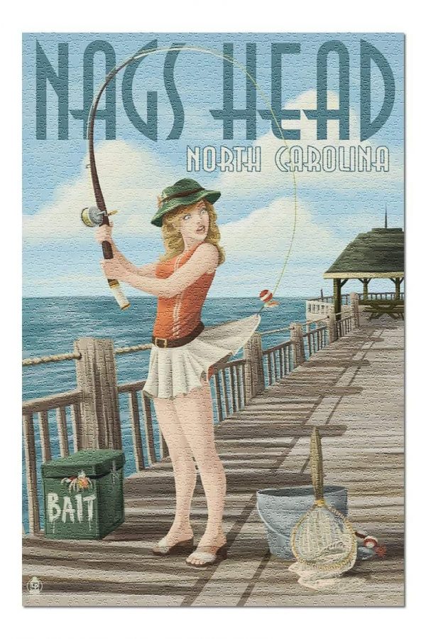 Nags Head Pinup Girl Fishing Jigsaw Puzzle Set