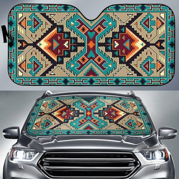 Native American Tribal Ethnic Pattern Blue 3D Car Auto Sun Shade