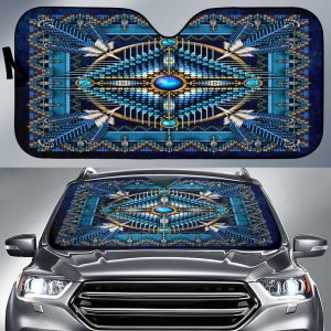 Naumaddic Arts Blue Native American Design Car Auto Sun Shade