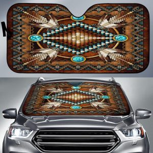 Naumaddic Arts Brown Native American Design Car Auto Sun Shade