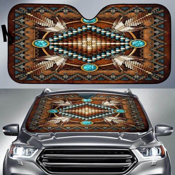 Naumaddic Arts Brown Native American Design Car Auto Sun Shade