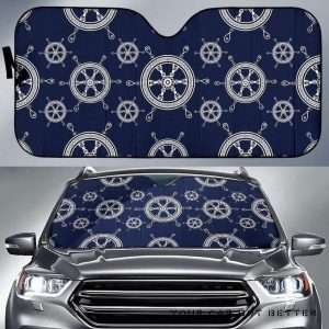 Nautical Steering Wheel Pattern Car Auto Sun Shade