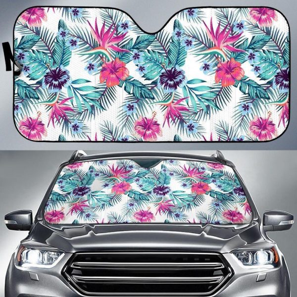 Neon Hibiscus Tropical Car Auto Sun Shade