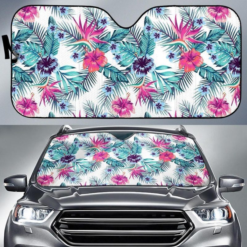 Neon Hibiscus Tropical Car Auto Sun Shade