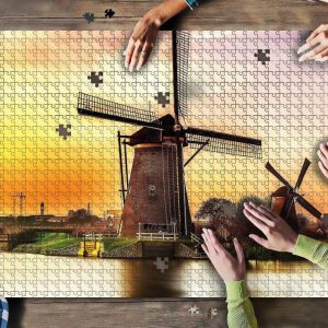 Netherlands Windmill Sunset Jigsaw Puzzle Set