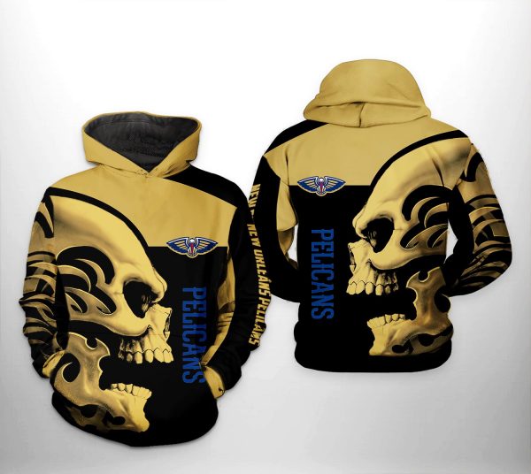 New Orleans Pelicans NBA Skull Team 3D Printed Hoodie/Zipper Hoodie