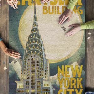 New York Chrysler Building And Full Moon Jigsaw Puzzle Set