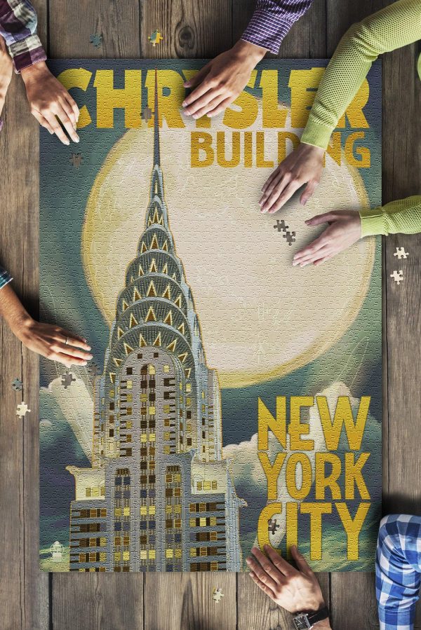 New York Chrysler Building And Full Moon Jigsaw Puzzle Set