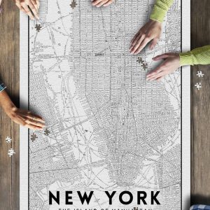 New York City, New York Manhattan Map Black And White Jigsaw Puzzle Set