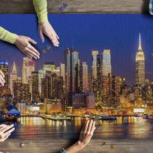 New York City, New York Night View Of Skyline Jigsaw Puzzle Set