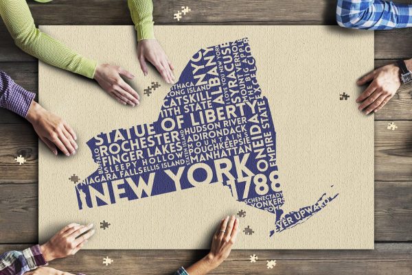 New York State Outline Typography Jigsaw Puzzle Set