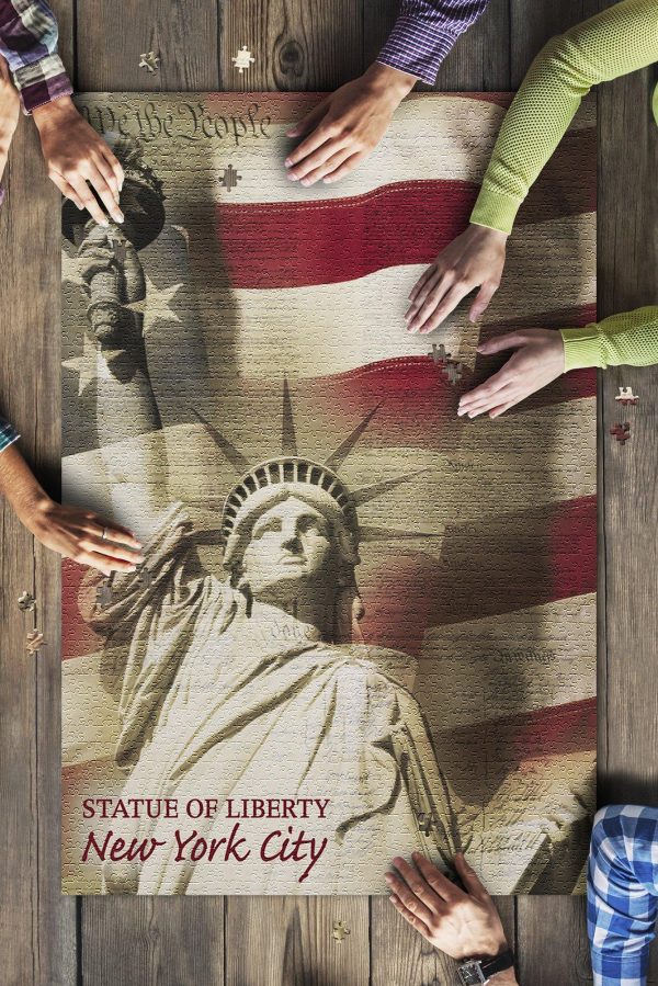 New York Statue Of Liberty And Flag Jigsaw Puzzle Set