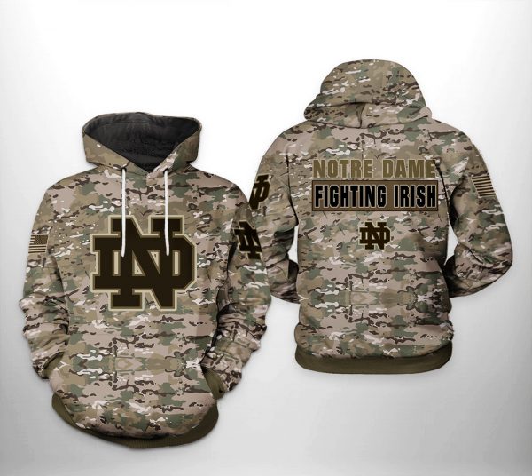 Notre Dame Fighting Irish NCAA Camo Veteran 3D Printed Hoodie/Zipper Hoodie