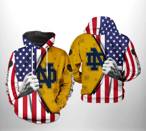 Notre Dame Fighting Irish NCAA US Flag 3D Printed Hoodie/Zipper Hoodie