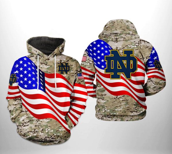 Notre Dame Fighting Irish NCAA US Flag Camo Veteran 3D Printed Hoodie/Zipper Hoodie