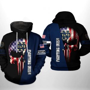 Notre Dame Fighting Irish NCAA US Flag Skull 3D Printed Hoodie/Zipper Hoodie