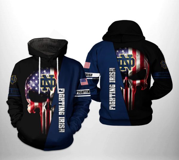 Notre Dame Fighting Irish NCAA US Flag Skull 3D Printed Hoodie/Zipper Hoodie